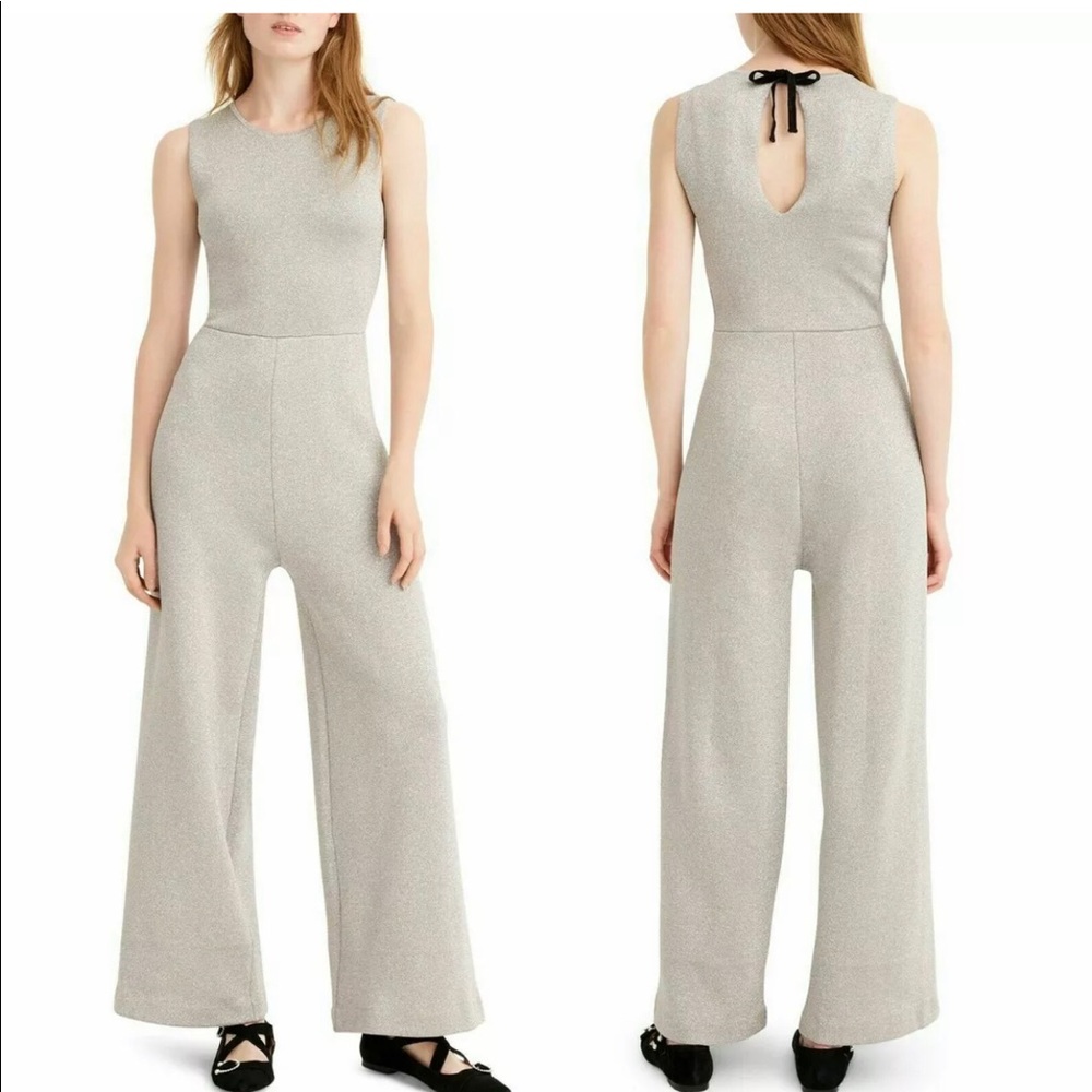 Jcrew Madison Lurex Sweater sleeveless silver metallic Jumpsuit size xxs